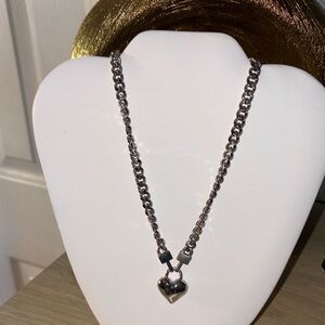 Classic Silver Heart Pendant Chain Necklace - Women's Jewelry